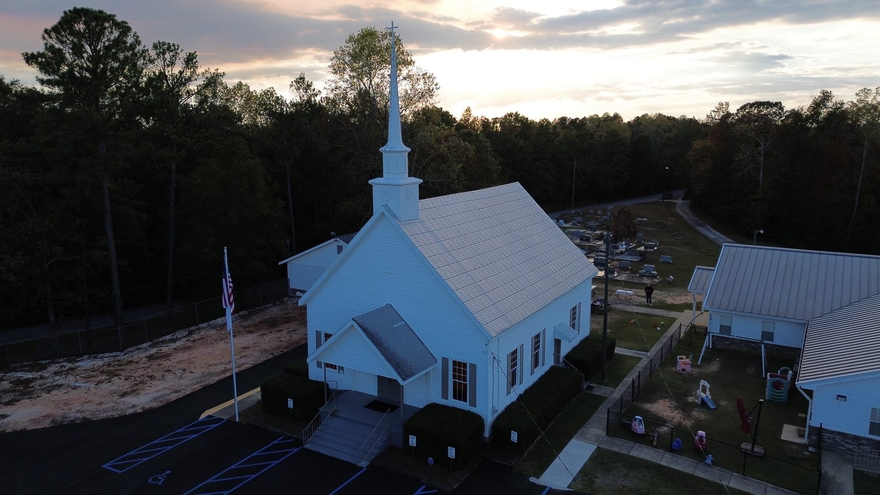 Aerial view of Beulah Baptist Church and parking area